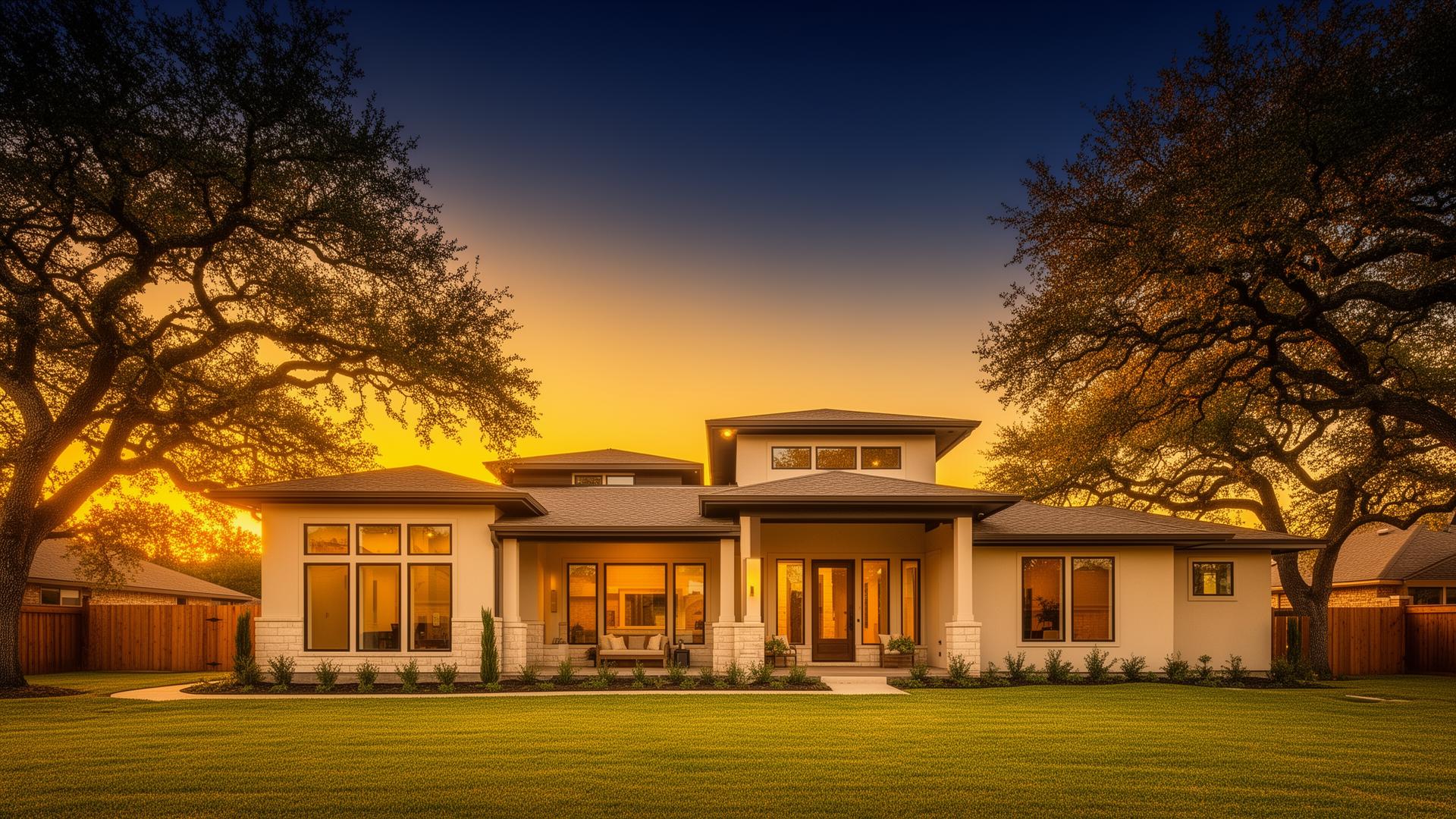 Beautiful modern Texas home at sunset